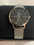 Armani Exchange Cayde Chronograph Black Dial Silver Mesh Strap Watch For Men - AX2714