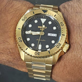 Buy Shop Seiko 5 Sports Automatic Black Dial Gold Steel Strap Watch For Men - SRPK18 USA Online