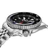 Seiko 5 Sports Automatic GMT Black Dial Silver Steel Strap Watch For Men - SSK001K1