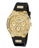 Guess Duchess Crystals Gold Dial Black Silicon Strap Watch For Women - GW0619L2