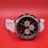 Buy Shop Michael Kors Sidney Multifunction Black Dial White Silicone Strap Watch For Women - MK6947 USA Online