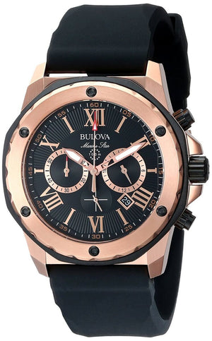 Buy Shop Bulova Marine Star Chronograph Black Dial Black Rubber Strap Watch for Men - 98B104 USA Online