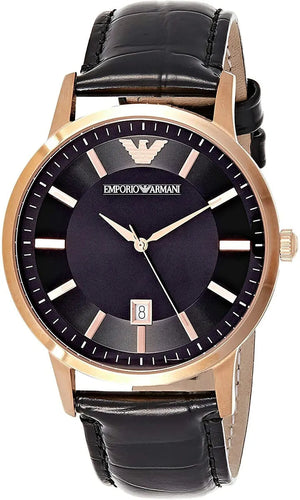 Buy Shop Emporio Armani Renato Quartz Black Dial Black Leather Strap Watch For Men - AR2425 USA Online