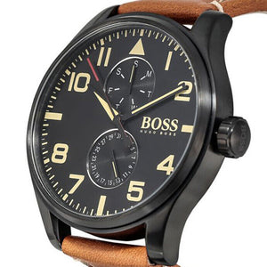Buy Shop Hugo Boss Aeroliner Maxx Chronograph Black Dial Brown Leather Strap Watch For Men - HB1513082 USA Online