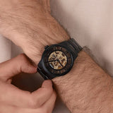 Buy Shop Fossil Townsman Automatic Skeleton Black Dial Black Steel Strap Watch for Men - ME3197 USA Online