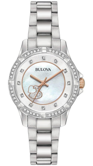 Bulova Crystal Collection Mother of Pearl Dial Silver Steel Strap Watch for Women - 98L232