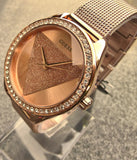 Buy Shop Guess Tri Glitz Quartz Diamonds Rose Gold Dial Rose Gold Mesh Bracelet Watch For Women - W1142L4 USA Online