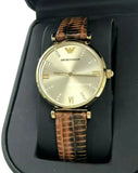 Buy Shop Emporio Armani Gianni T Bar Beige Dial Brown Leather Strap Watch For Women - AR1883 USA Online