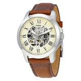 Buy Shop Fossil Grant Automatic Beige Skeleton Dial Brown Leather Strap Watch for Men - ME3099 USA Online
