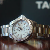 Tag Heuer Aquaracer Diamonds Mother of Pearl White Dial Silver Steel Strap Watch for Women - WBD1413.BA0741