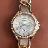 Buy Shop Fossil Riley White Dial Sand Leather Strap Watch for Women - ES3466 USA Online