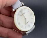 Buy Shop Emporio Armani Gianni T-Bar Mother Of Pearl White Dial Grey Leather Strap Watch For Women - AR11039 USA Online