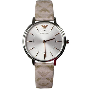 Buy Shop Emporio Armani Gianni T Bar Quartz Silver Dial Beige Leather Strap Watch For Women - AR80007 USA Online