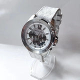 Buy Shop Michael Kors Brecken Chronograph Silver Dial White Leather Strap Watch For Men - MK8949 USA Online