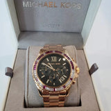 Michael Kors Everest Chronograph Black Dial Rose Gold Steel Strap Watch for Women - MK6972