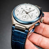 Buy Shop Maserati Triconic Chronograph White Dial Blue Leather Strap Watch For Men - R8871639001 USA Online
