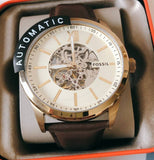 Buy Shop Fossil Flynn Mechanical Skeleton Beige Dial Brown Leather Strap Watch for Men - BQ2215 USA Online