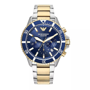 Buy Shop Emporio Armani Mario Chronograph Blue Dial Two Tone Steel Strap Watch For Men - AR11362 USA Online