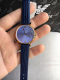 Buy Shop Emporio Armani Gianni T Bar Blue Dial Blue Leather Strap Watch For Women - AR1875 USA Online