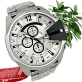 Diesel Mega Chief Chronograph Silver Dial Silver Steel Strap Watch For Men - DZ4501