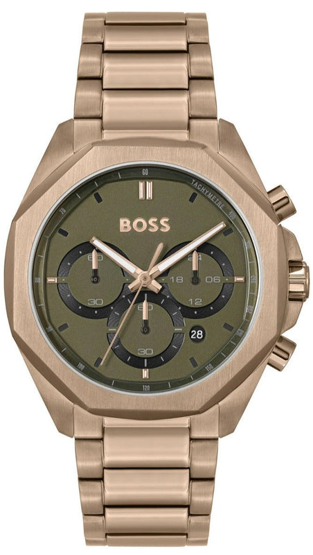 Buy Shop Hugo Boss Classic Chronograph Green Dial Beige Gold Steel Strap Watch For Men - 1514019 USA Online