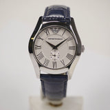 Emporio Armani Valente Quartz Silver Dial Grey Leather Strap Watch For Men - AR1666