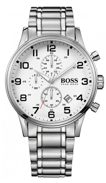 Buy Shop Hugo Boss Aeroliner Chronograph Quartz White Dial Silver Steel Strap Watch For Men - HB1512445 USA Online