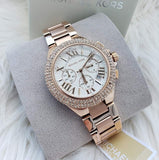 Buy Shop Michael Kors Camille Chronograph White Dial Rose Gold Steel Strap Watch For Women - MK6995 USA Online