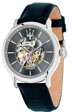 Buy Shop Maserati Epoca Automatic Skeleton Dial Black Leather Strap Watch For Men - R8821118002 USA Online