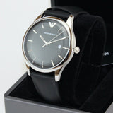 Buy Shop Emporio Armani Lambda Classic Quartz Black Dial Black Leather Strap Watch For Men - AR11020 USA Online