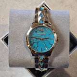 Buy Shop Michael Kors Petite Runway Mercer Blue Dial Gold Steel Strap Watch For Women - MK6673 USA Online