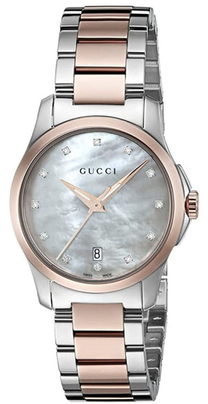Gucci G Timeless Diamonds Mother of Pearl Dial Two Tone Steel Strap Watch For Women - YA126544