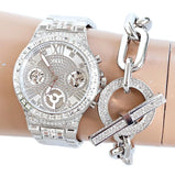 Buy Shop Guess Moonlight Multi Function Diamonds Silver Dial Silver Steel Strap Watch for Women - GW0320L1 USA Online