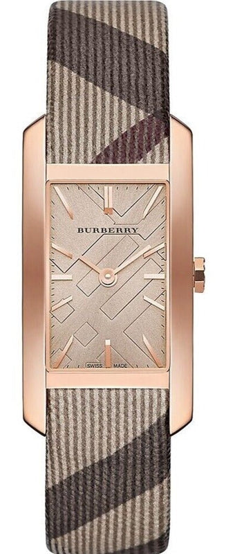 Buy Shop Burberry The Pioneer Rose Gold Dial Haymarket Brown Leather Strap Watch for Women - BU9408 USA Online
