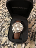 Buy Shop Emporio Armani Renato Silver Dial Brown Leather Strap Watch For Men - AR2463 USA Online