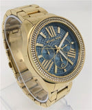 Michael Kors Wren Diamonds Blue Dial Gold Steel Strap Watch for Women - MK6291