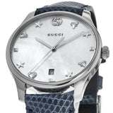 Buy Shop Gucci G-Timeless Signature Mother of Pearl Silver Dial Blue Leather Strap Watch For Women - YA1264049 USA Online
