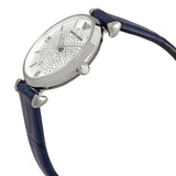 Buy Shop Emporio Armani Gianni T Bar Quartz Crystals Silver Dial Blue Leather Strap Watch For Women - AR11344 USA Online