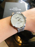 Coach Slim Easton Silver Dial Grey Leather Strap Watch for Women - 14502686