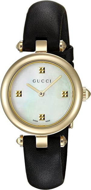 Buy Shop Gucci Diamantissima Mother of Pearl Dial Black Leather Strap Watch For Women - YA141505 USA Online