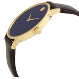 Movado Ultra Slim Blue Dial Brown Leather Strap Watch For Women - 0607092