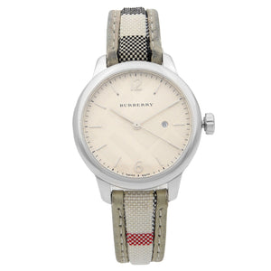 Buy Shop Burberry The Classic Guilloche Silver Dial Grey Leather Strap Watch for Women - BU10113 USA Online