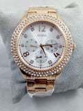 Buy Shop Guess Bedazzle Diamonds Silver Dial Rose Gold Steel Strap Watch For Women - W1097L3 USA Online