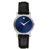 Movado Museum Blue Dial Black Leather Strap Watch For Women - 2100010