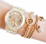 Buy Shop Guess Moonlight Multi Function Diamonds Gold Dial Gold Steel Strap Watch for Women - GW0320L2 USA Online