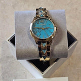 Buy Shop Michael Kors Petite Runway Mercer Blue Dial Gold Steel Strap Watch For Women - MK6673 USA Online
