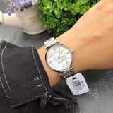 Buy Shop Emporio Armani Gianni T Bar White Marble Dial Silver Steel Strap Watch For Women - AR11170 USA Online