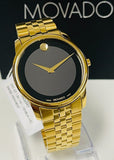 Buy Shop Movado Museum Black Dial Gold Steel Strap Watch For Men - 606997 USA Online