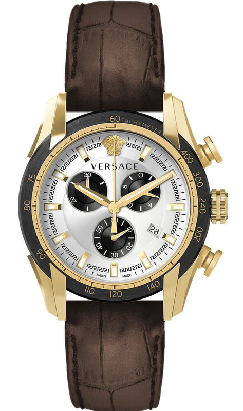 Buy Shop Versace V-Ray Chronograph Quartz White Dial Brown Leather Strap Watch For Men - VE2I00221 USA Online