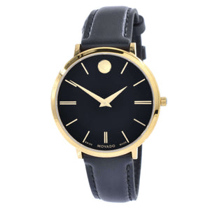 Buy Shop Movado Ultra Slim Black Dial Black Leather Strap Watch For Women - 0607091 USA Online